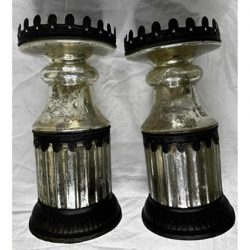 Pottery Barn Mercury Glass Candle Stick Holders Set 10